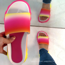 Ready to ship hot sale colorful slides rainbow slippers women fashion slippers
